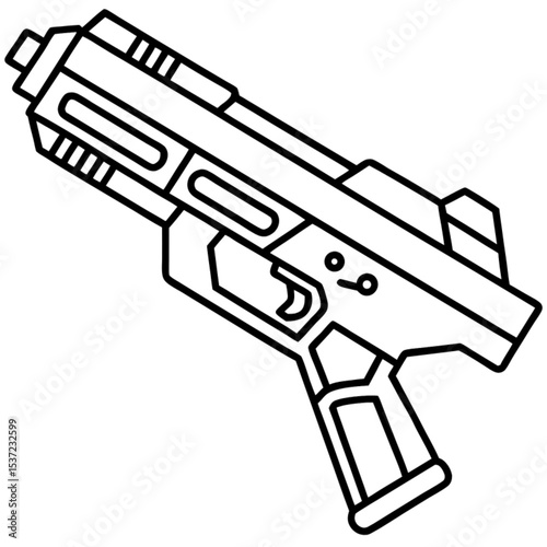 Isolated firearm with a black barrel, depicting military danger and the steel trigger of a powerful weapon