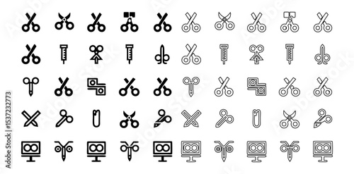 Surgical Instruments Line Icon Set – 48 Minimalist Vector Pictograms for Operating Rooms – Includes Scissors, Sutures, Laparoscopy & Robotic Surgery Tools (SVG/PNG/EPS)