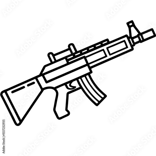 Black assault rifle vector illustration, an isolated military weapon on white, perfect for themes of war or danger
