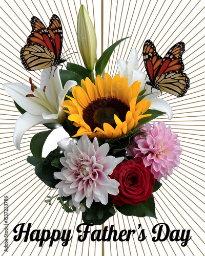 Happy father s day floral bouquet with monarch butterflies photo