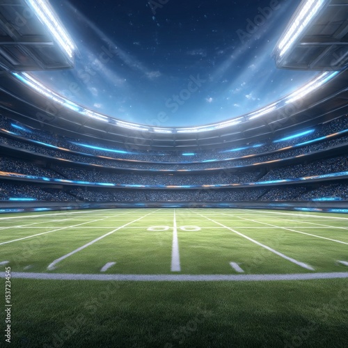 Football event, virtual show background. 3D concept stage backdrop, Ideal for soccer news, live tv shows, or sport product commercials. A 3D rendering, suitable on VR tracking system sets, with green 