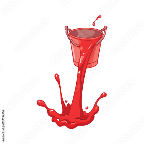 A vibrant vector illustration of a bucket pouring red paint creating a splash