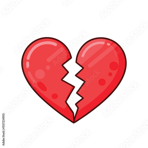 Red broken heart illustration representing heartbreak sadness love and loss emotions vector illustration