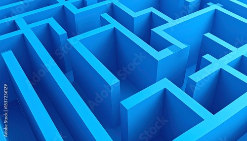 A stunning aerial view of a bright blue maze showcasing intricate winding paths and sharp geometric patterns under natural light, creating a vibrant, futuristic labyrinth design from above