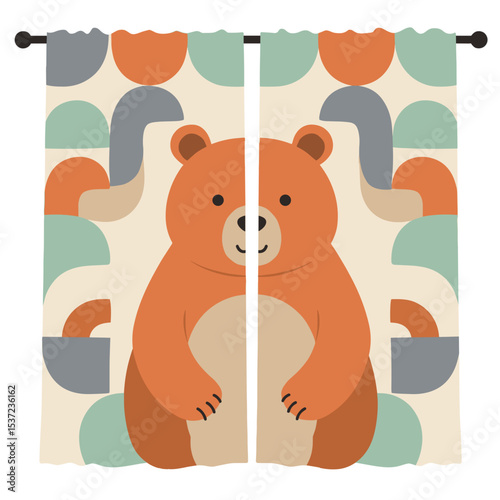 Cute bear curtain panel design for kids' rooms and nursery decor