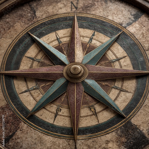 Vector Vintage Wind Rose Symbol, Compass Icon Closeup, Isolated