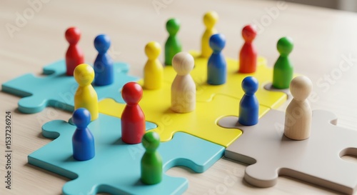 Closeup futuristic tech graphic design. Magnifying glass focuses on person icon. Digital network map shows possible new employee customer. Blue background opportunity. Concept for recruitment sales.