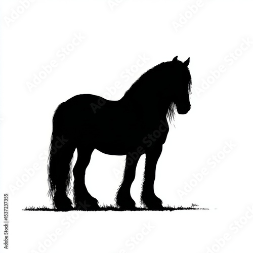 Draft Horse Silhouette Vector, Shire Horse Black Clipart