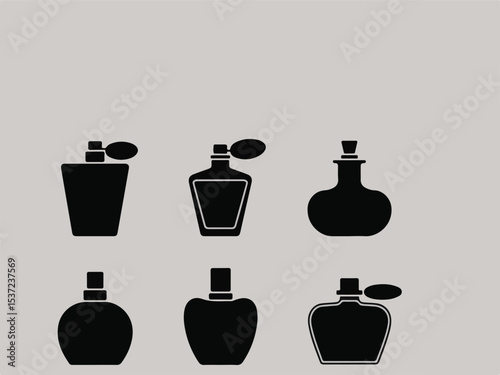 Perfume Bottles with Spray Black Silhouette Vector Icons Set
