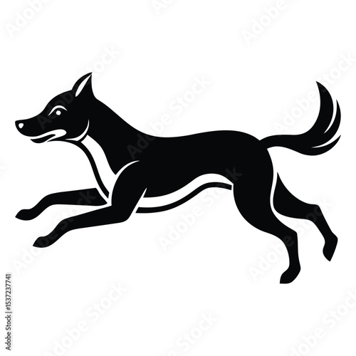 Stylized black and white running dog silhouette