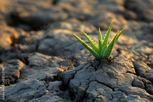 Aloe Vera Plant Growing On Rocky Desert Ground