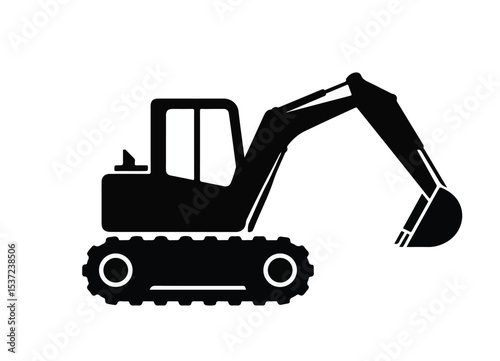 Excavator Machine Black Silhouette Vector Icon Illustration
