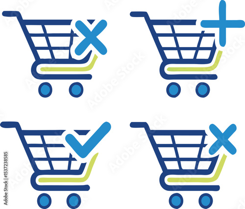 Shopping trolley cart icon set. shopping cart symbol, shop and sale, vector illustration. Internet shop buy logo symbol sign, isolated on transparent background, 