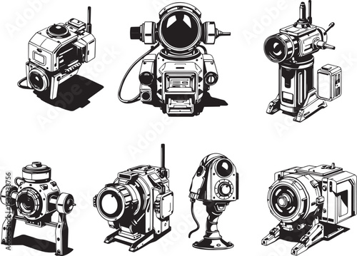 Mechanism set, retro, vintage, steampunk, cyberpunk, decorative elements. Ideal design for social media, cover, banner, flyer, music, ads.	