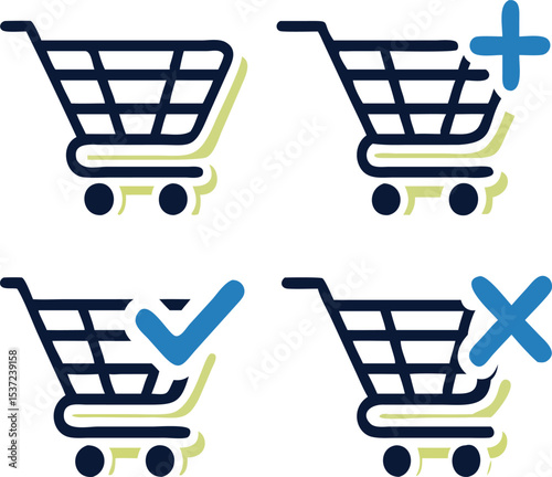 Shopping trolley cart icon set. shopping cart symbol, shop and sale, vector illustration. Internet shop buy logo symbol sign, isolated on transparent background, 
