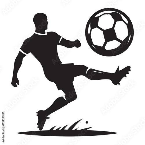 Soccer player silhouette kicking ball graphic
