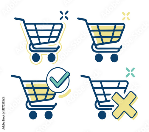 Shopping trolley cart icon set. shopping cart symbol, shop and sale, vector illustration. Internet shop buy logo symbol sign, isolated on transparent background, 