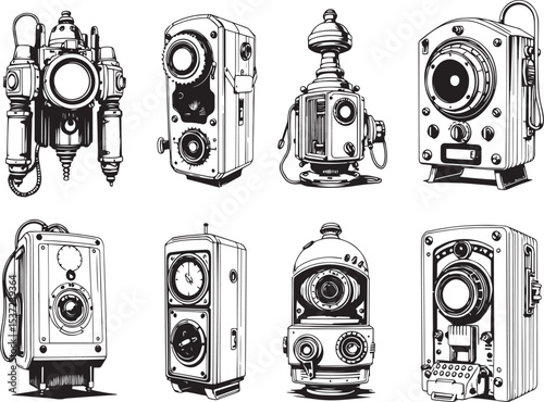 Mechanism set, retro, vintage, steampunk, cyberpunk, decorative elements. Ideal design for social media, cover, banner, flyer, music, ads.	