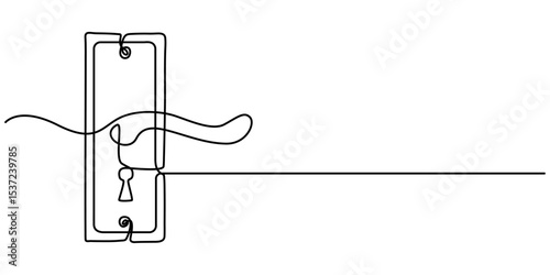 Door knob continuous one line drawing, Door outline drawing illustration. one continuous line drawing of opened door, Continuous one line drawing of Opened door design. Opened door - hope, success. 