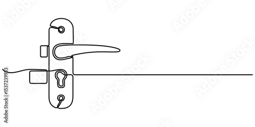 Door knob continuous one line drawing, Door outline drawing illustration. one continuous line drawing of opened door, Continuous one line drawing of Opened door design. Opened door - hope, success. 