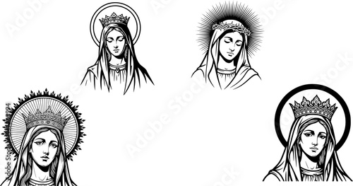 virgin mary portrait with halo and crown
