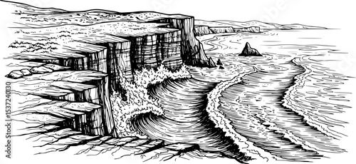 sea cliff coastline hand drawn vector illustration
