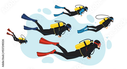 Divers Exploring Marine Life Underwater Scuba Diving Activity Ocean Adventure in Deep Blue Sea