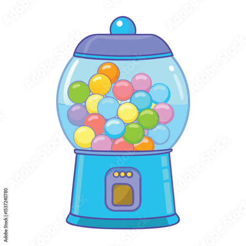 Colorful vector illustration of a classic gumball machine filled with sweet chewy candy