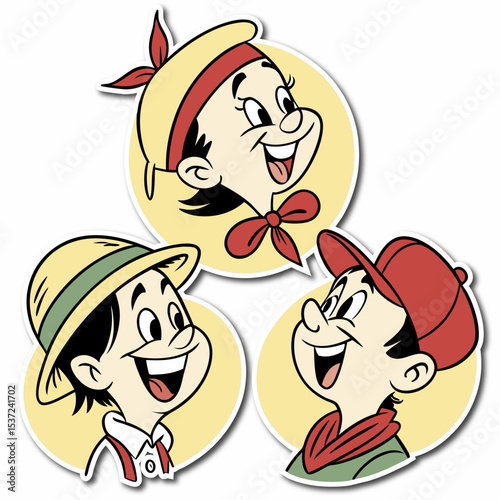 Cartoon retro faces. Vintage emotional face with mascot characters funny faces , eyes and mouths elements.	