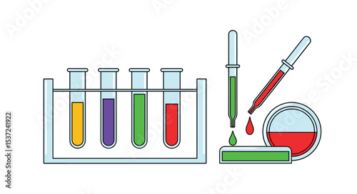 Scientific Experiments and Laboratory Procedures Demonstrating Chemical Reactions in Various Colorful Test Tubes