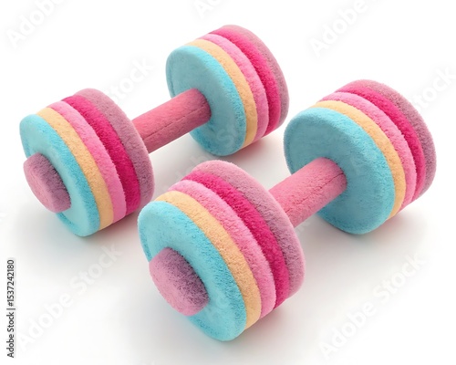 3d fluffy plush dumbbells isolated on white background
