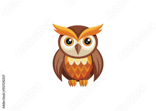 Minimalist Owl Vector Illustration – Flat Design Wildlife Bird on Plain Background