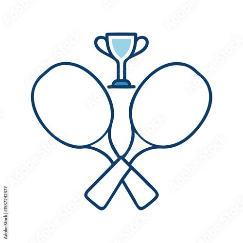 Crossed table tennis paddles with trophy, symbolizing victory, perfect for recognizing achievements in sports, competitions, and event promotions