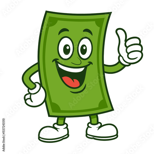 Happy cartoon dollar bill giving thumbs up isolated on transparent background, png image 