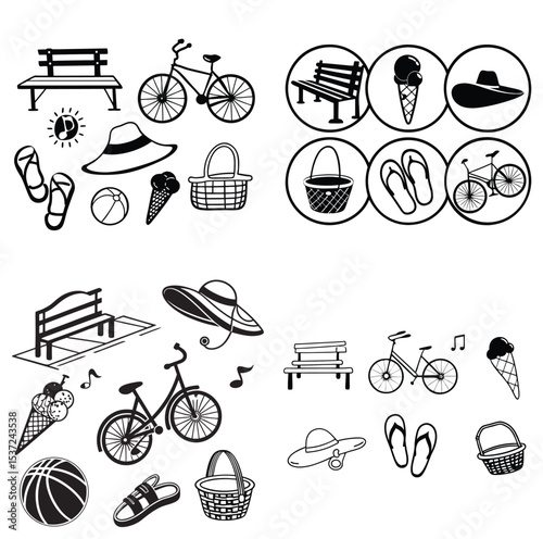 sun and mummer related icon set 