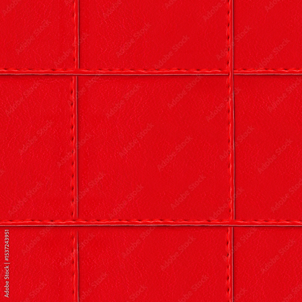 Fototapeta premium Seamless 4k photo texture material of red quilted leather surface with stitching.
