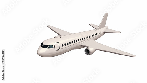 3D illustration of a white commercial airplane in flight, ideal for travel, air transport, vacation, and aviation concepts.
