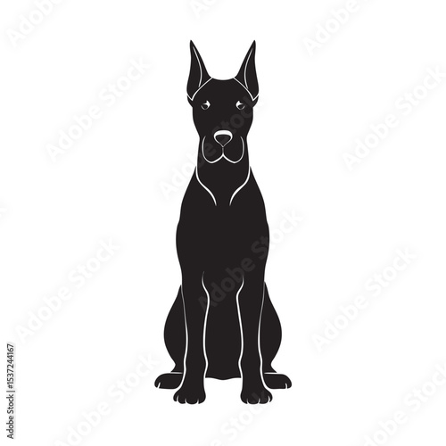 Great Dane Sitting Dog Silhouette Vector Art