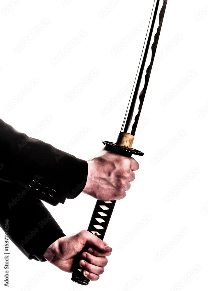 Naklejka premium A person holding a samurai sword.
