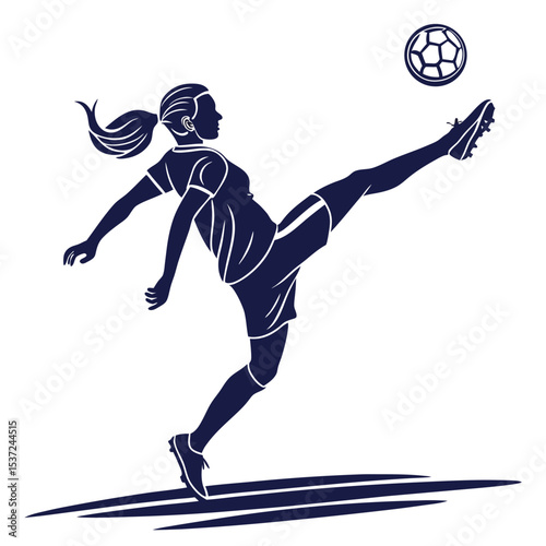 silhouette of a female football player kicking eps