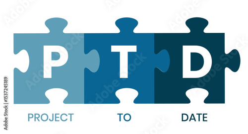 PTD - project to date. acronym business concept. vector illustration concept with keywords and icons. lettering illustration with icons for web banner, flyer, landing page, presentation
