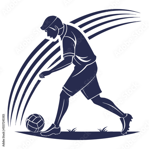 Football player silhouette dribbling the ball eps