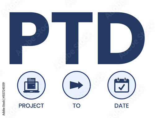 PTD - project to date. acronym business concept. vector illustration concept with keywords and icons. lettering illustration with icons for web banner, flyer, landing page, presentation