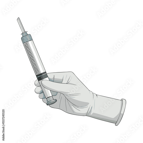 Hand holding a syringe prepared for injection medical and healthcare vector illustration