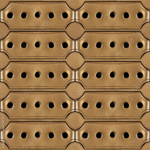 Seamless 4k photo texture material of golden glossy ornate leather surface.