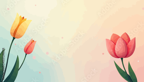Soft pastel floral illustration with tulips on a gradient background, ideal for springtime and greeting card themes.