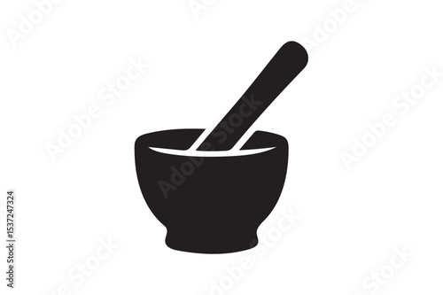 Mortar and pestle silhouette icon illustration on white background.