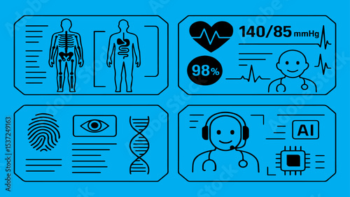 Futuristic Medical HUD Vector Set with Diagnostics and AI Interfaces