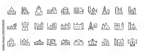Set of Landmark and Monument Icons – Collection of Famous Architectural Structures