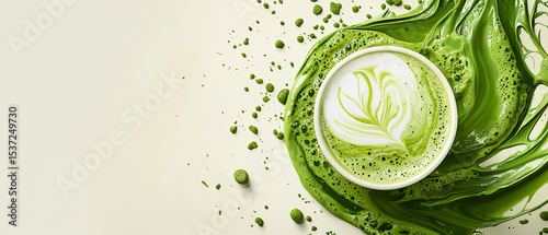 Wallpaper Mural A vibrant matcha latte with a swirling green splash and delicate foam art. Banner for beverage ads, health campaigns, or trendy cafe promotions. Torontodigital.ca